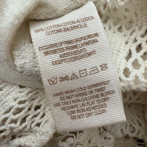 Free People Patches of Lace Henley  Crochet Back Shirt Ivory Long Sleeve M - Picture 6 of 6